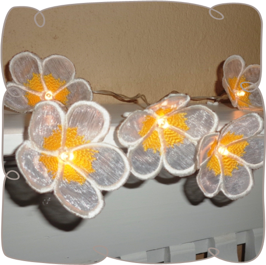 3d Frangipani String Lights - Machine Embroidery (580x580), Png Download