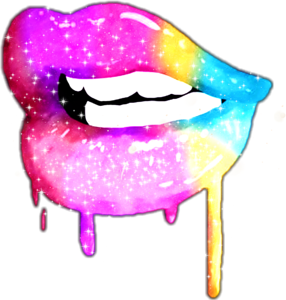 Sparkle Glitter Kiss Lips Colorful Rainbow - Pink Lips Sticker (1024x1024), Png Download