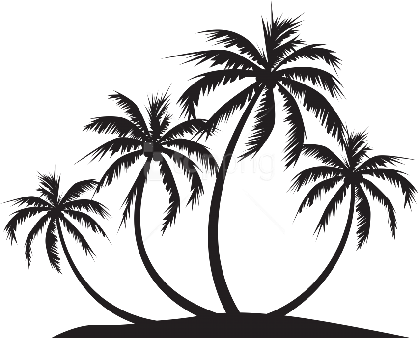 Free Png Download Palm Island Silhouette Clipart Png - Sunset Background With Palm Trees (850x694), Png Download