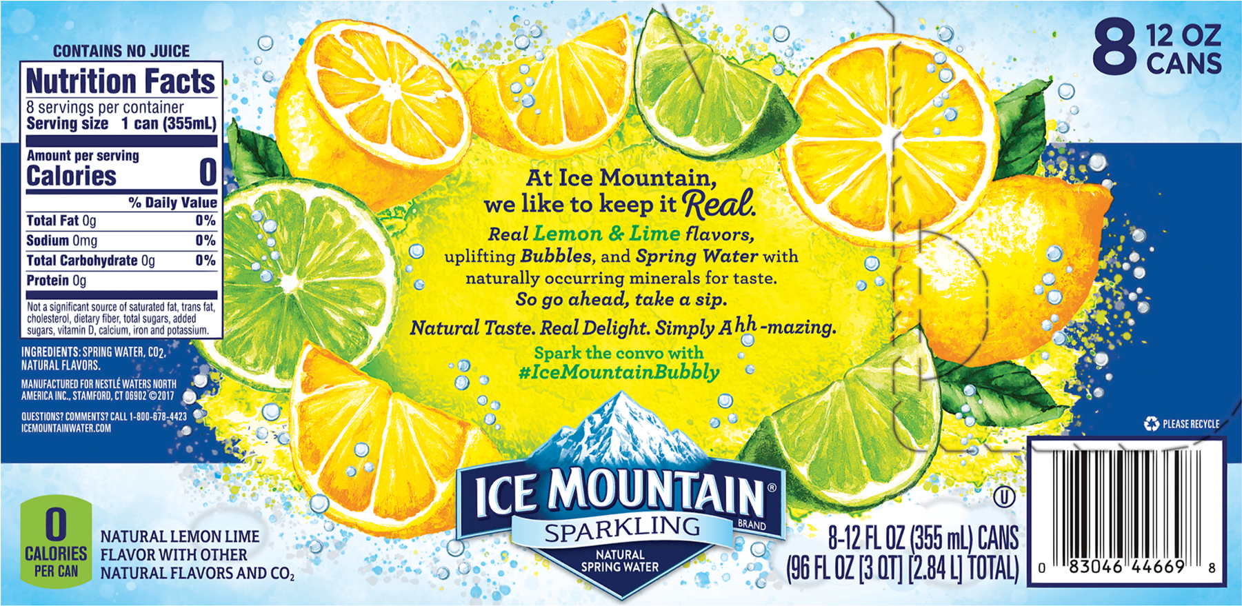 Ice Mountain Lemon Lime Sparkling Water, 12 Fl - Sweet Lemon (1800x1800), Png Download