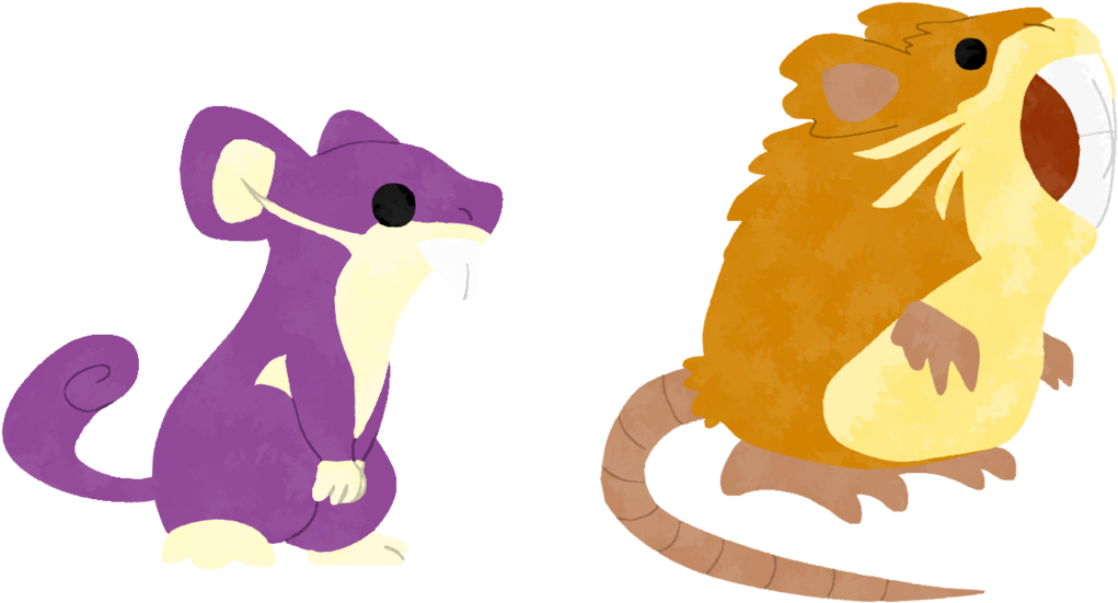 Pokemon 019-020 Rattata, Raticate - Cartoon (1280x560), Png Download