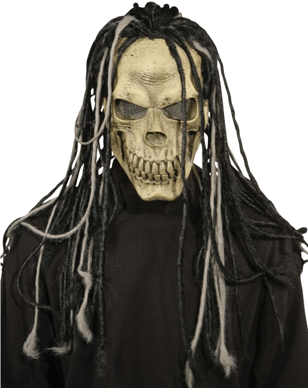 Skull Mask - Scary Halloween Mask With Hair (600x951), Png Download