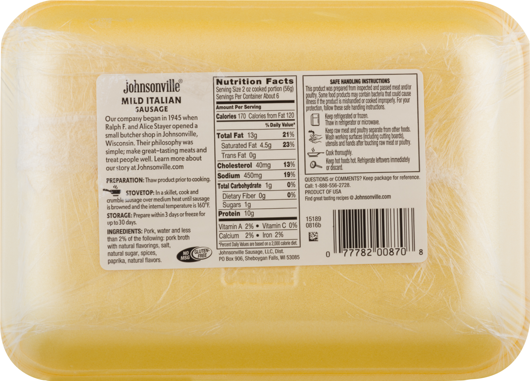 Johnsonville Mild Italian Ground Sausage 16oz Tray - Gruyère Cheese (1800x1800), Png Download