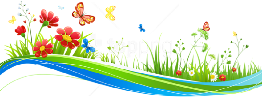 Free Png Download Transparent Decoration With Flowers - Clipart Flowers And Butterflies Png (850x363), Png Download