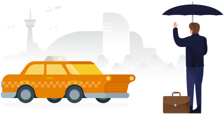 Hailing A Taxi Illustration (1013x450), Png Download