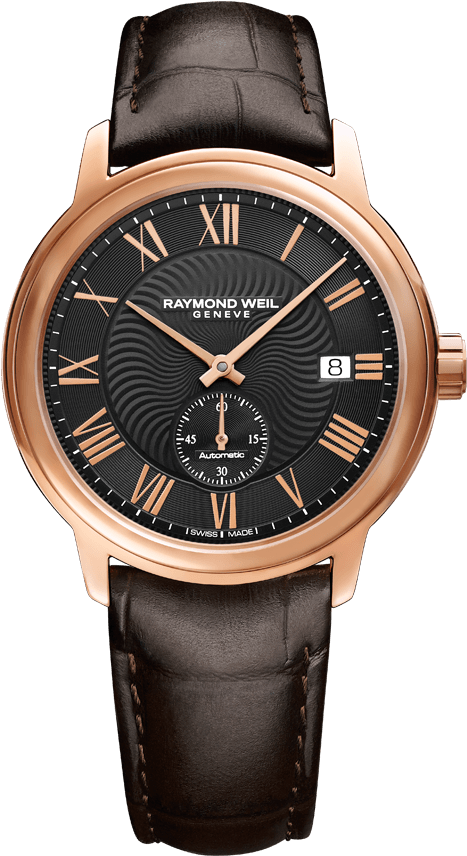 Maestro Men's Automatic Rose Gold Brown Leather Watch, - Baume Et Mercier Moa 10061 (700x855), Png Download
