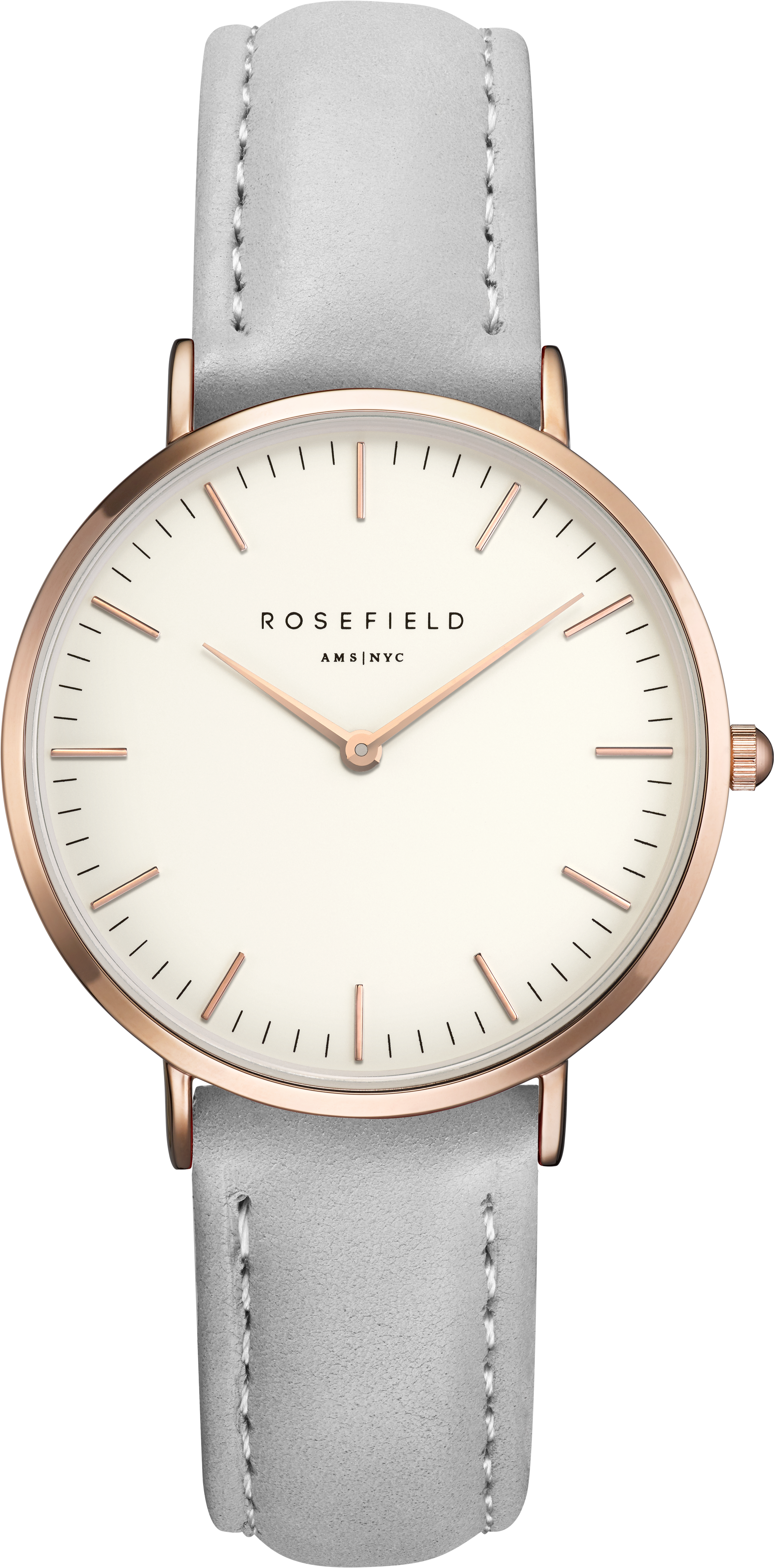 Rose Gold Women's Watch - Watch Grey Leather Strap (3447x4825), Png Download