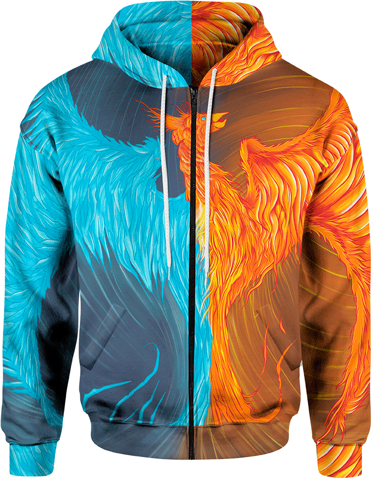 Fire & Ice Phoenix Zip Hoodie - Hoodie (960x960), Png Download