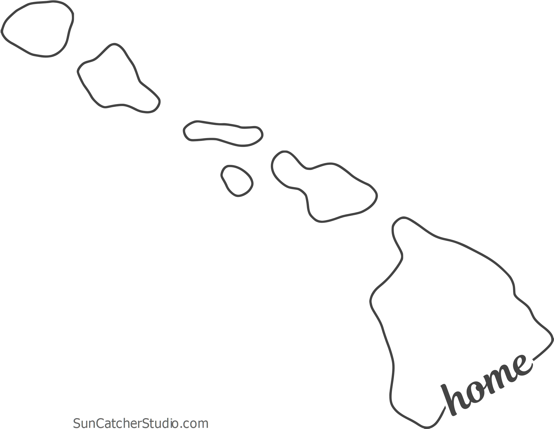 Free Hawaii Outline With Home On Border, Cricut Or - Line Art (2000x1569), Png Download