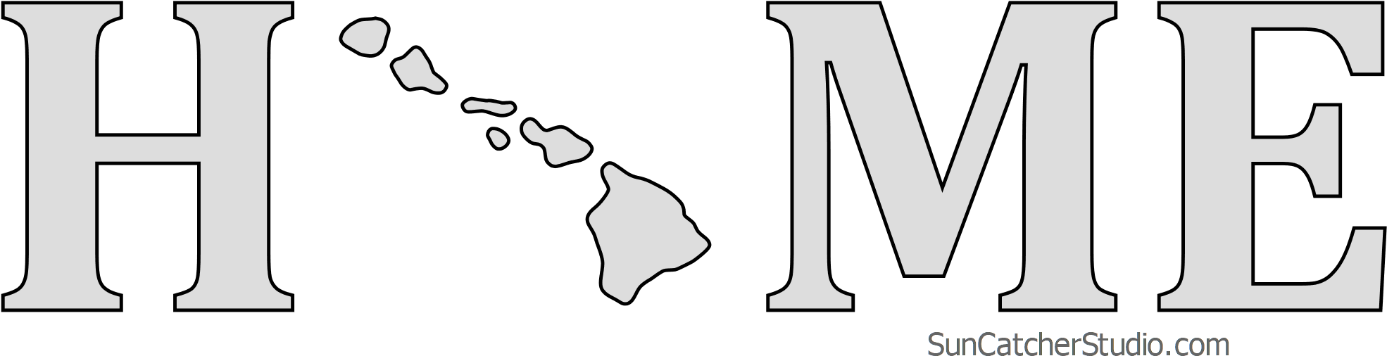 Hawaii Home Stencil Pattern Shape State Clip Art Outline (2000x540), Png Download