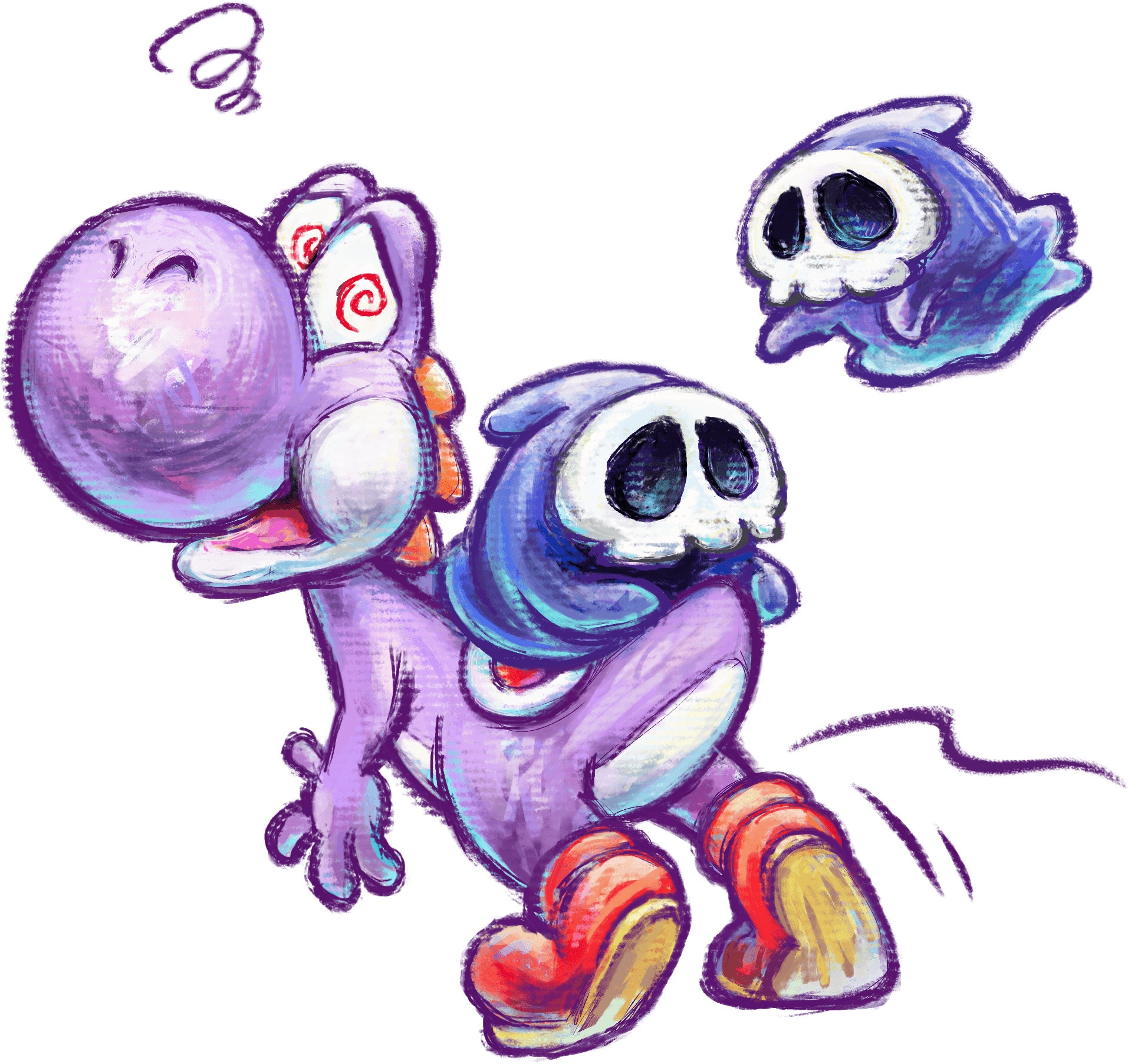 Yoshi's New Island Artwork Including Lots Of Crazy - Yoshi's Island Purple Yoshi (1913x1804), Png Download