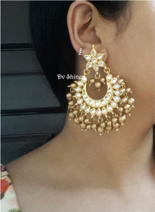 Brilliant Finish Kundan Earrings In Dull Gold - Earrings (684x684), Png Download