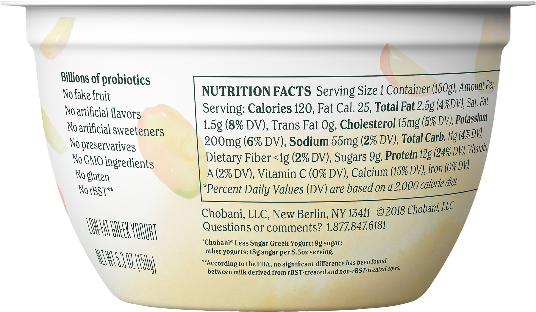 Chobani, Less Sugar Greek Alphonso Mango Low Fat Greek - Chobani Less Sugar Nutrition Facts (1800x1800), Png Download