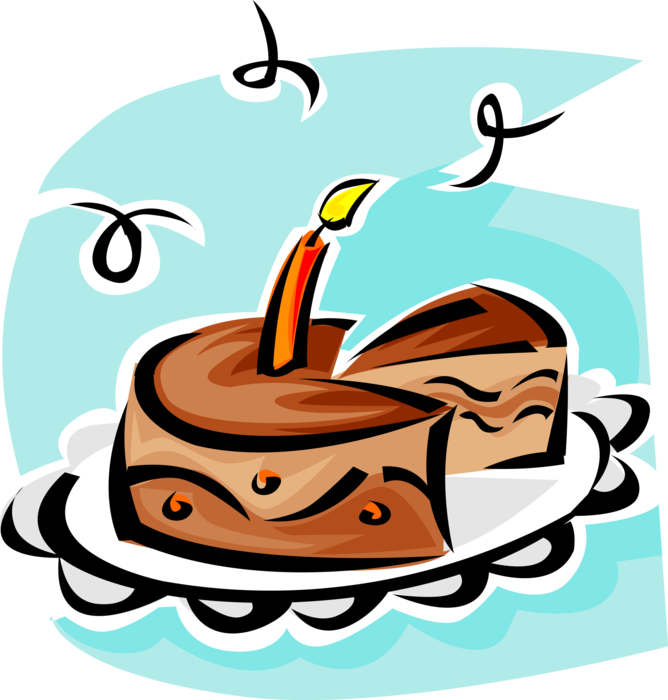 Vector Illustration Of First Birthday Cake With Lit (668x700), Png Download