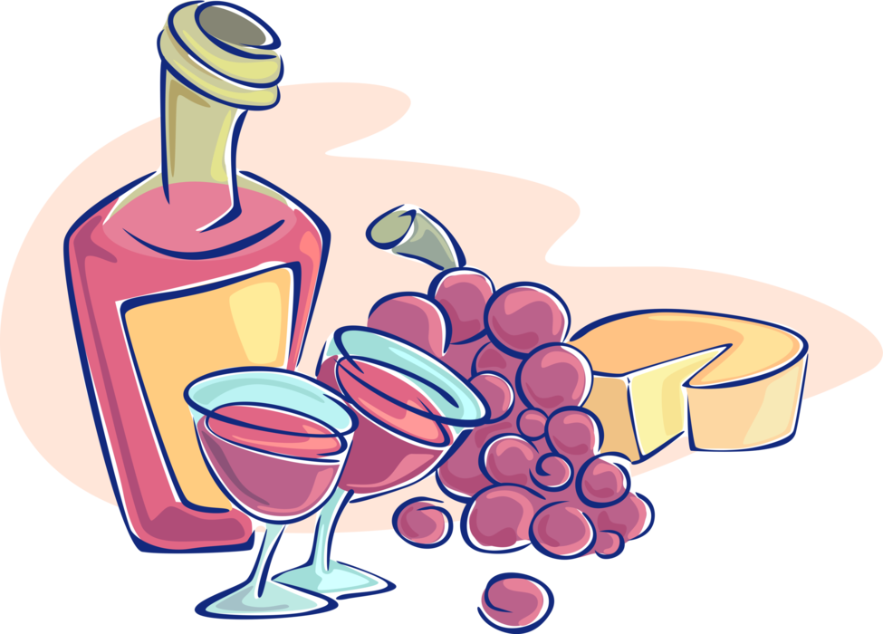 Bottle Glasses Grapes (975x700), Png Download