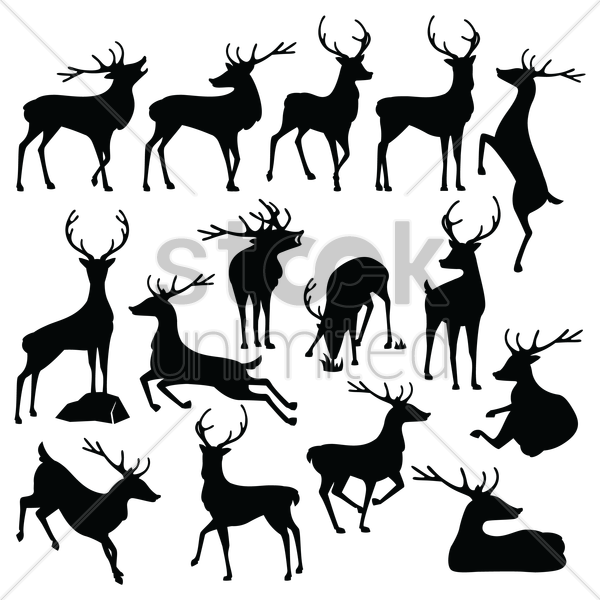 Deer Silhouette Set V矢量图形 - Elk (600x600), Png Download