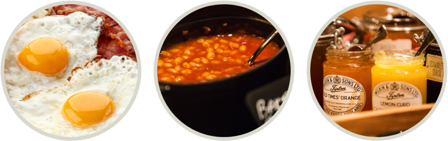 Fried Egg, Scrambled Eggs, Bacon, Beans, Porridge - Baked Beans (1600x503), Png Download