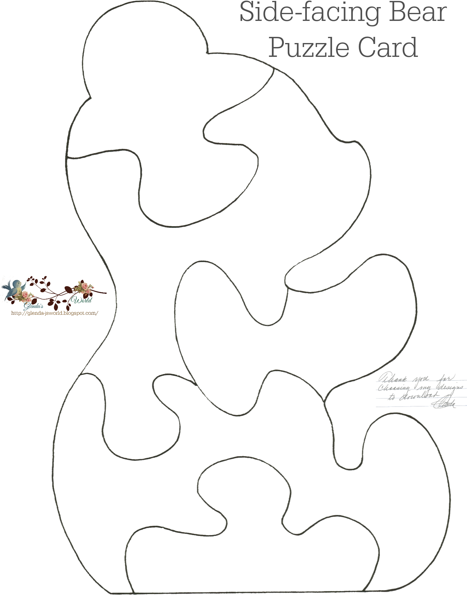Отображается Файл "side Facing Bear Puzzle Card Template - Free Puzzle Card Templates (1586x1983), Png Download