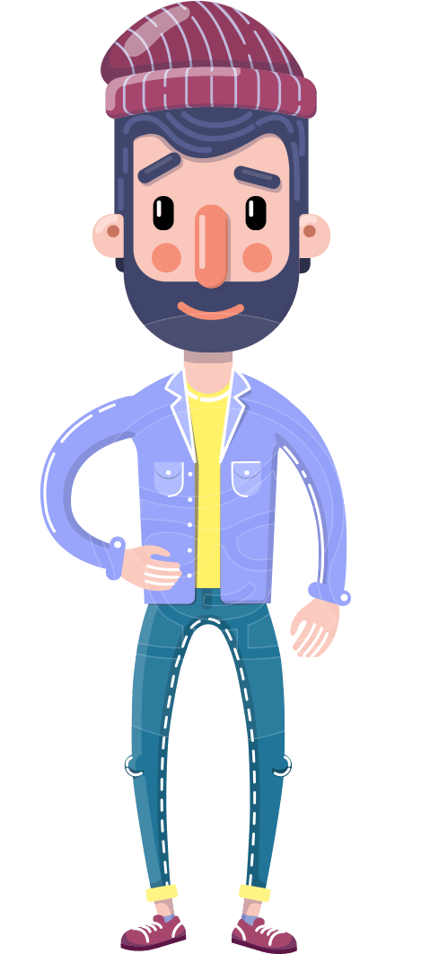 Man With Beard Cartoon Character In Flat Style - Cartoon (957x1060), Png Download