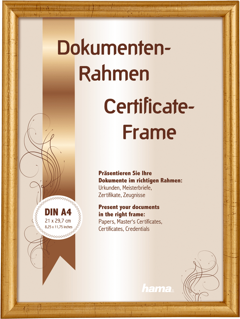 00064712 Hama Oregon Wooden Frame Gold 21 X 29 7 Cm - Png Hd Certificate Frames (1100x1100), Png Download