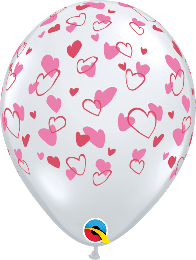 11" Red & Pink Hearts On Clear Around - Balloon (800x1059), Png Download