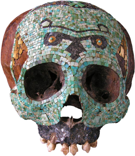 Human Skull Decorated With A Polychromic Mosaic • Mixtec - Mosaicos Mayas Skull (480x750), Png Download