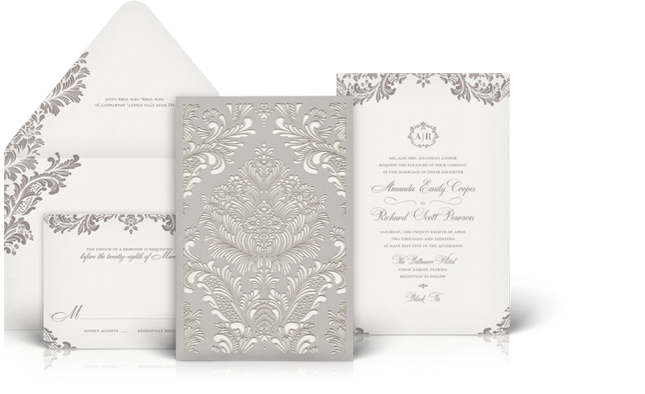 Opulent Laser Cut Wedding Invitation Suite - Silver Laser Cut Wedding Invitation (934x585), Png Download