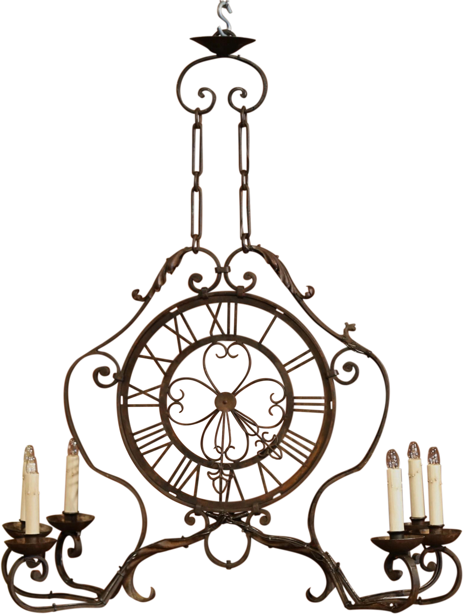 Early Th Century French Six Light Iron - Chandelier (1722x2286), Png Download