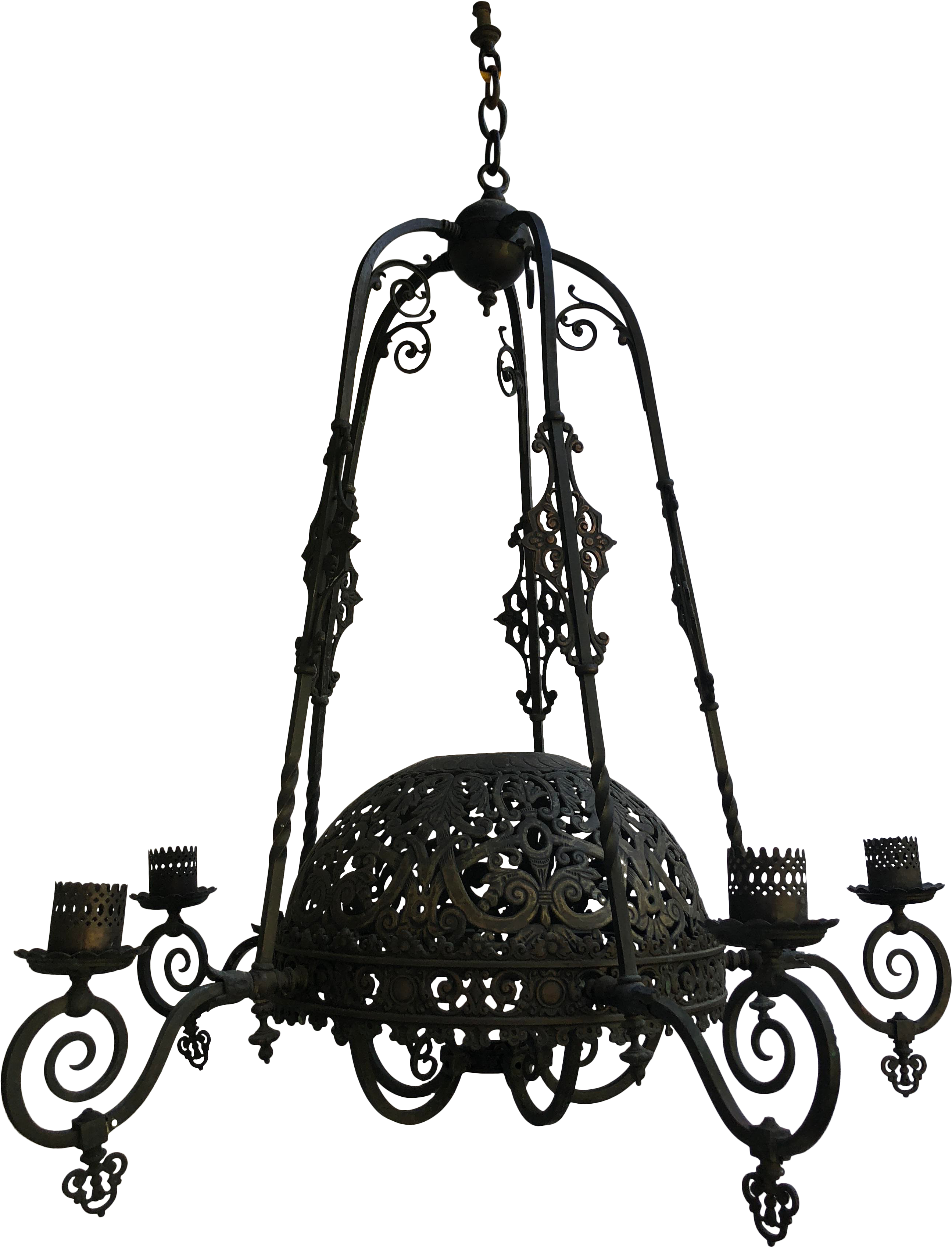 S Five Light Brass Copper Gasolier - Chandelier (2877x3769), Png Download