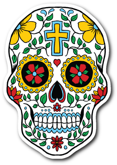 Sugar Skull 3" X 4" Die Cut Vinyl Sticker - Caveira Mexicana Com Cruz (600x600), Png Download