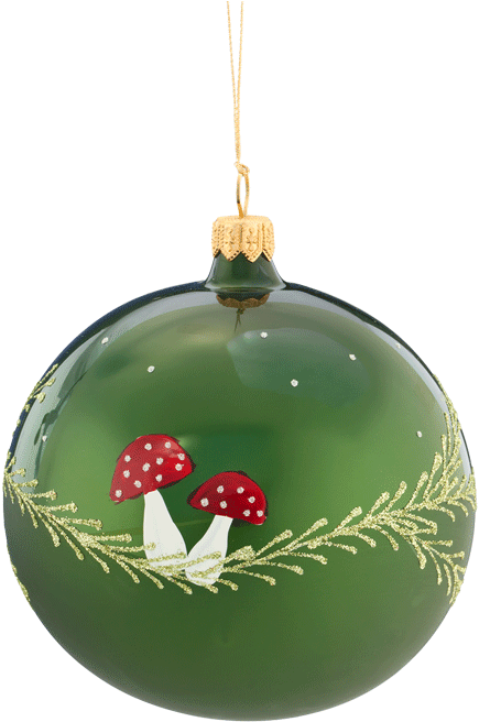 Glass Bauble Green With Mushrooms, 10 Cm - Christmas Ornament (576x700), Png Download