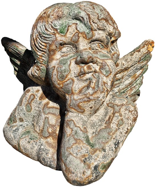 Figure, Angel, Cherub, Stone Figure, Weathered, Old - Carving (622x720), Png Download