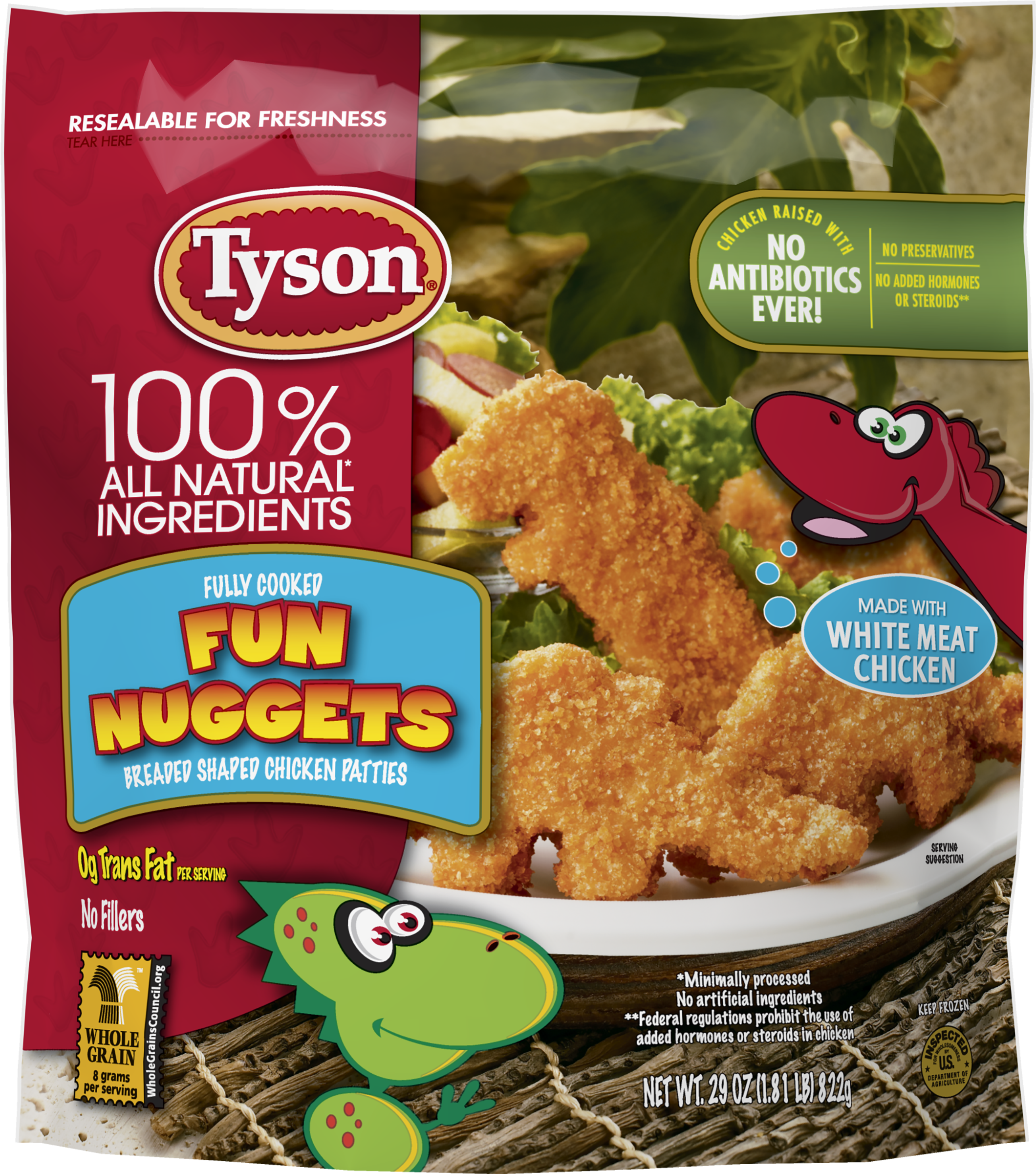 Tyson® Fully Cooked Fun Nuggets With Whole Grain Breading, - Tyson Dino Chicken Nuggets (2400x2400), Png Download