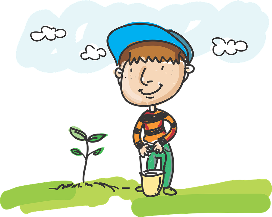Man, Boys, Trees And Child, Tree Planting, Children's - Tree Planting Cartoon Png (902x720), Png Download