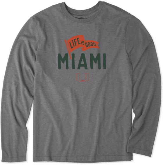 Men's Miami Pennant Long Sleeve Cool - Life Is Good (570x570), Png Download