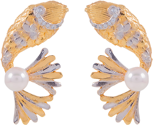 Pearl Golden Fish - Earrings (960x960), Png Download