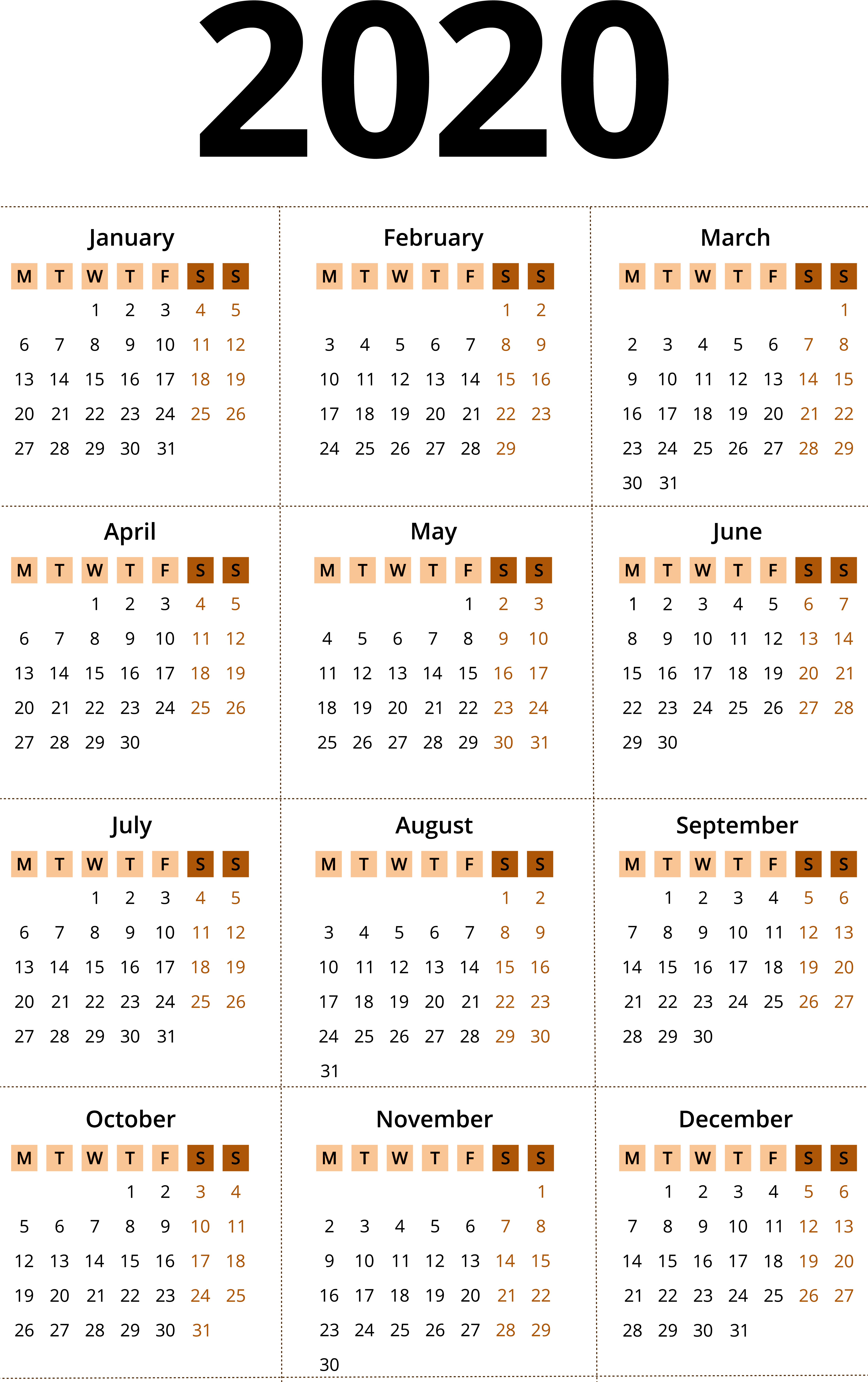 2020 Calendar Png - Simple 2020 Calendar Template (4985x8000), Png Download