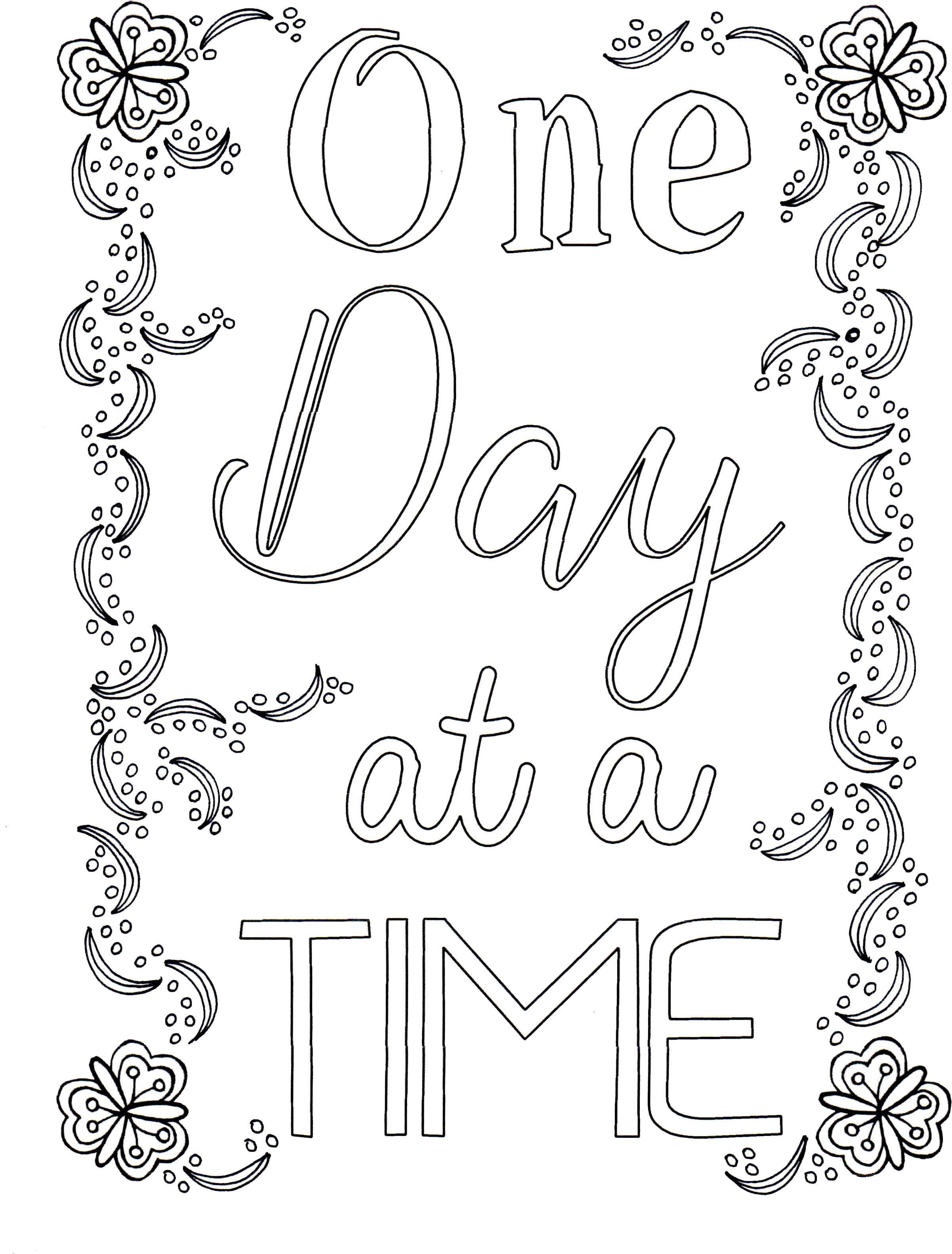 Stunningntable Coloring Pages Quotes For Kids Free - One Day At A Time Coloring Pages (2550x3300), Png Download