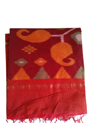 Designer Ciko Silk Saree Embellished With Pochampally - Stole (390x520), Png Download