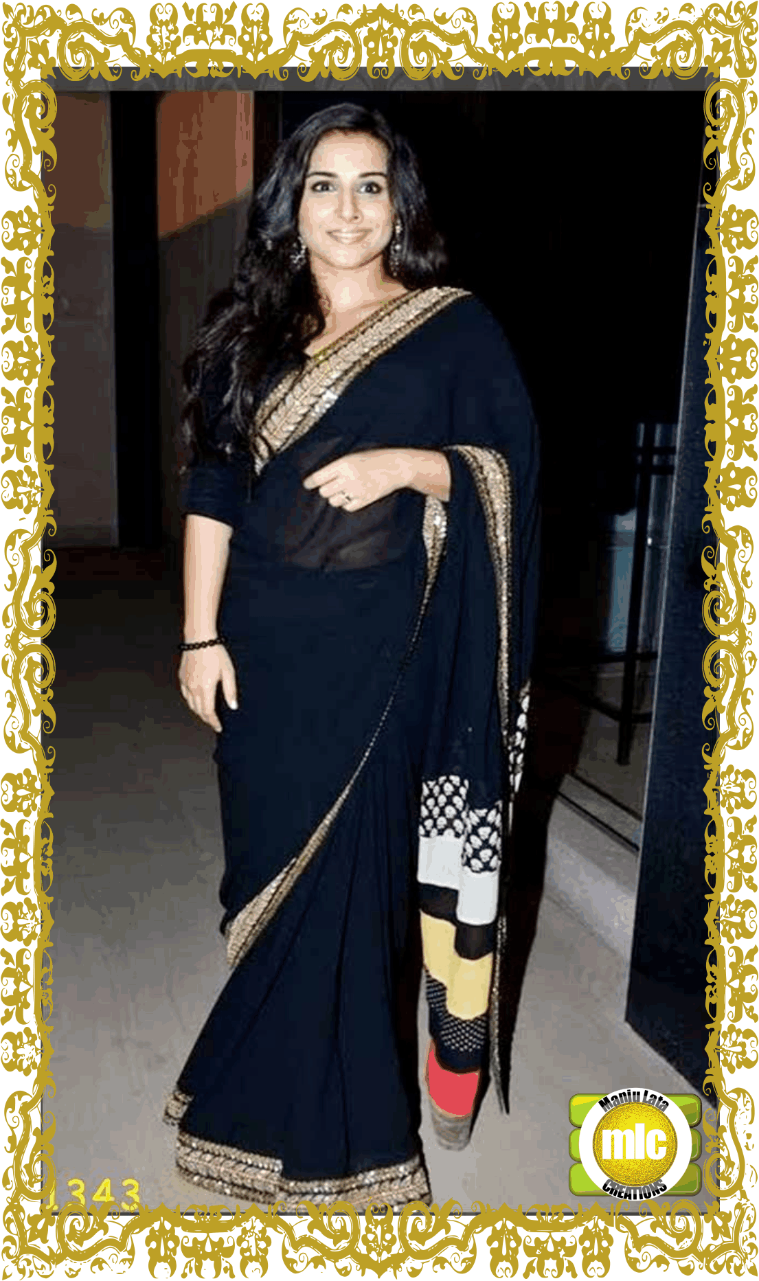 Buy Indian Bollywood Designer Replica Vidya Balan Gorgeous - Black Saree Vidya Balan (1105x1865), Png Download