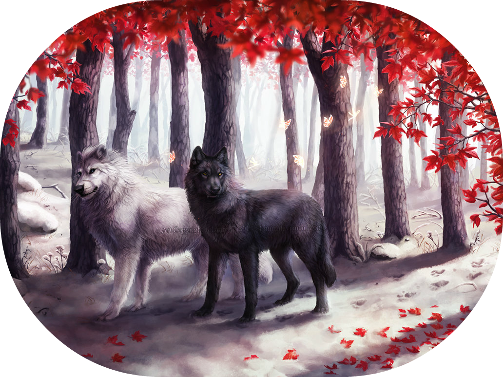 Autumn Snowfall By Lhuin-d7niisv - Autumn Wolves Fantasy (1032x774), Png Download