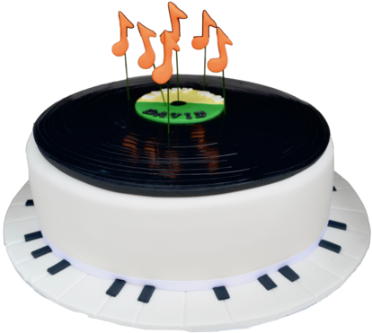 Vinyl Record Cake With Orange Musical Notes And An - Vinyl Cake (600x400), Png Download