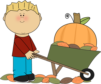 Boy With Pumpkin In A Wheelbarrow - Kids With Pumpkins Clipart (400x333), Png Download