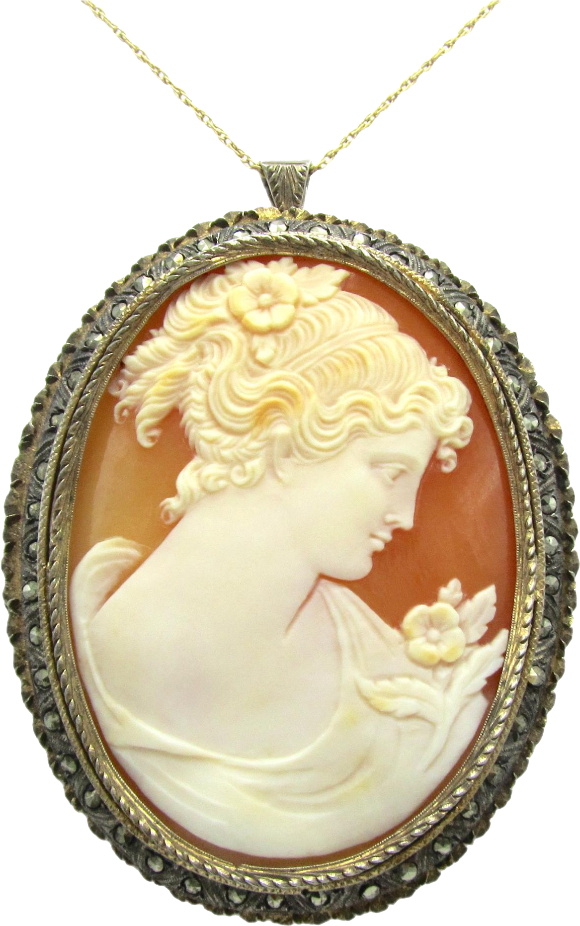 Antique Flora Cameo Pendant Carnelian Shell & Marcasite - Locket (1862x1862), Png Download