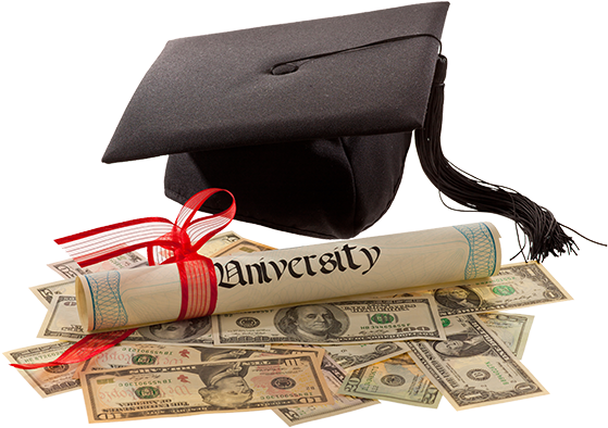 Grad Cap And Diploma On A Pile Of Money - Student Loans Png (1280x420), Png Download