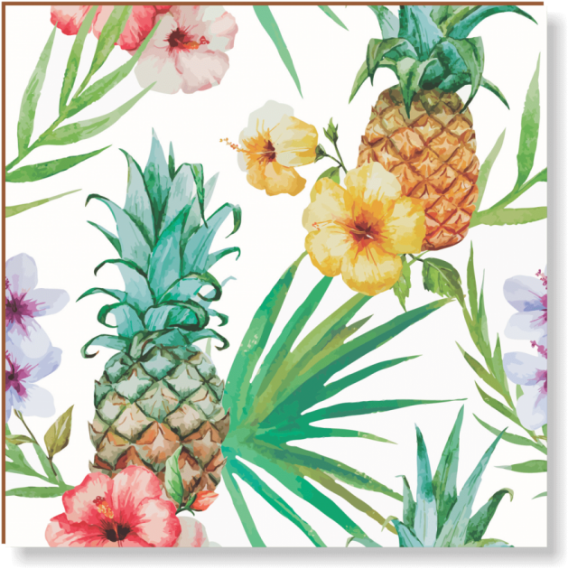 Quadro Decorativo - Floral Abacaxi - Pineapple With Tropical Patterns (1000x1000), Png Download