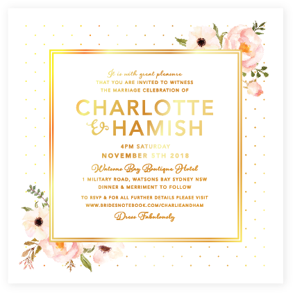 Spotted Posie Gold Foil Invitation - Calligraphy (432x433), Png Download