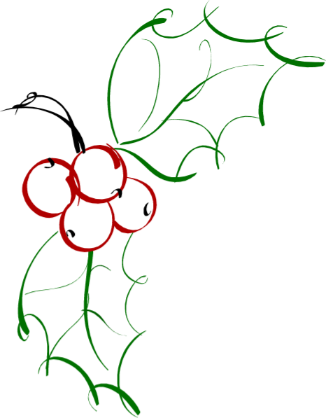 Line Drawing Of Green Holly Leaves With Red Berries - Illustration (466x597), Png Download