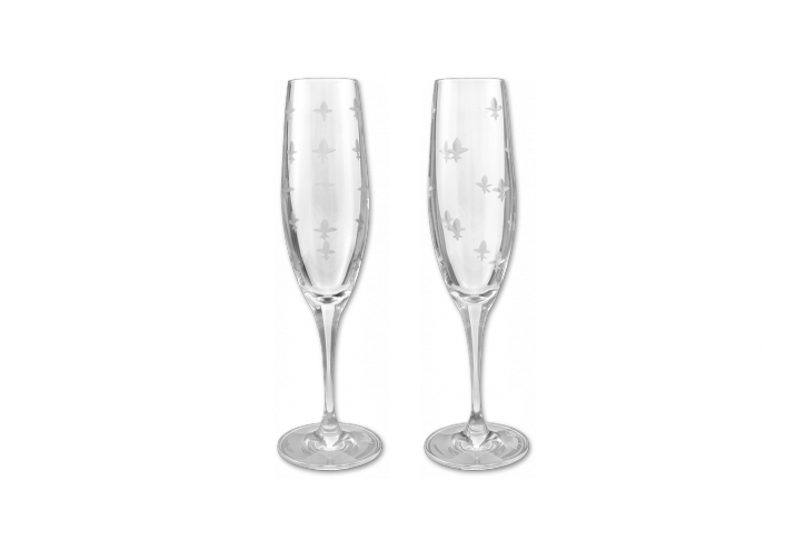 Fleur De Lis Crystal Champagne Flutes - Mignon Faget Fleur De Lis Crystal Champagne Flutes (725x487), Png Download