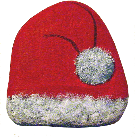 Painted Stone Santa Hat With White Fleece - Easy Painted Christmas Rocks (469x500), Png Download